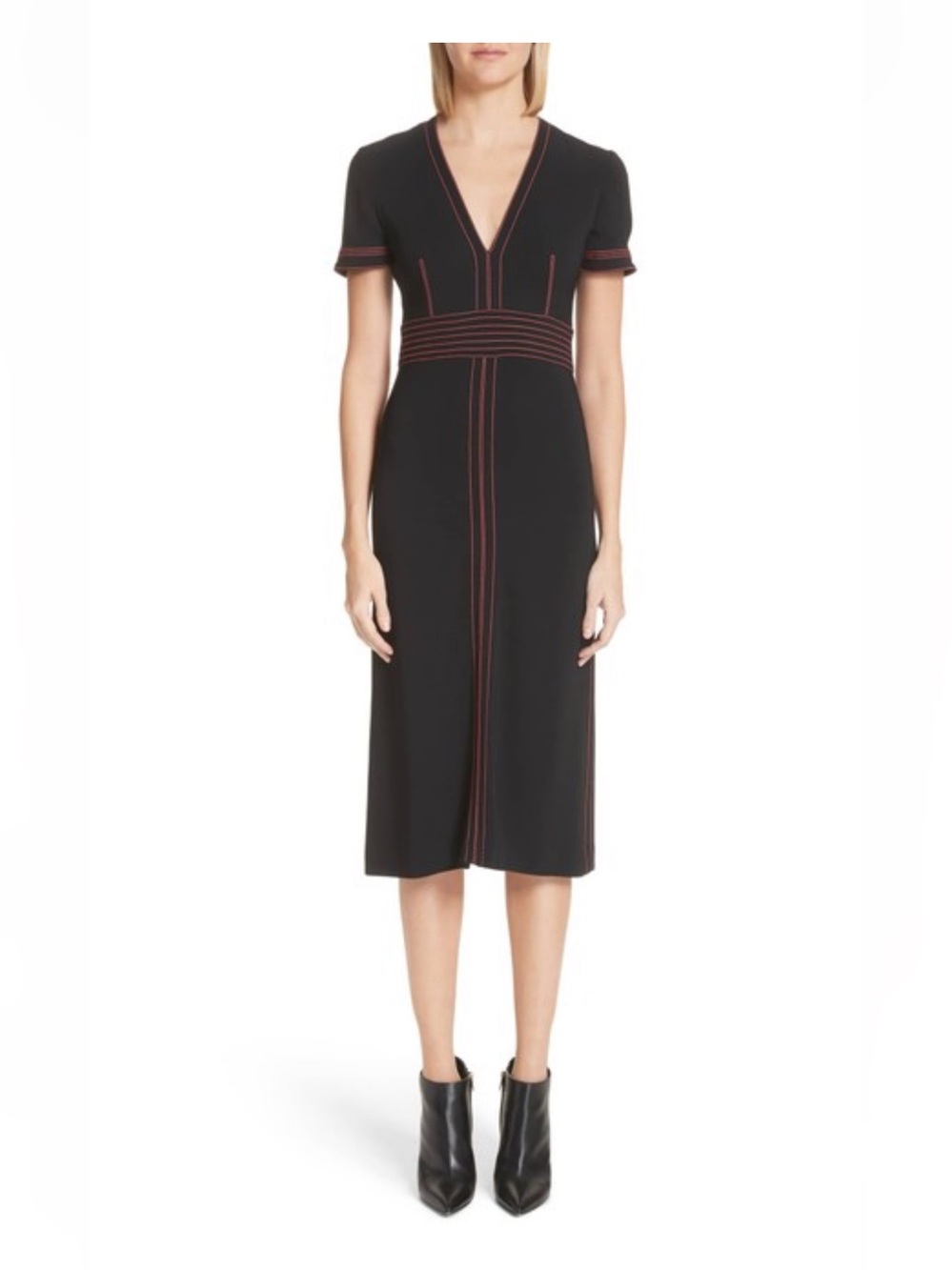 Burberry Black Midi Dress with Pink Contrast Stitching